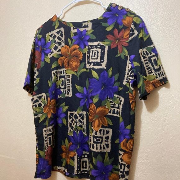 Vintage Cristin Stevens Woman's Geometric Floral Short Sleeve Shirt Size Large - Picture 1 of 5